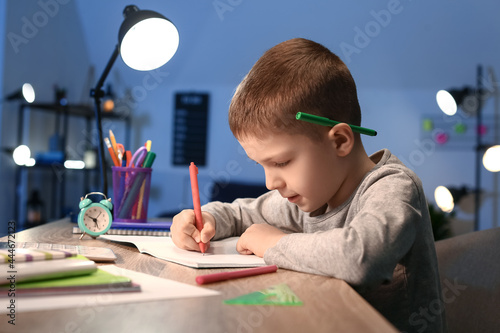 Little boy doing homework a...