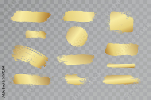 Gold brush. Gold brush strokes. Vector design elements.