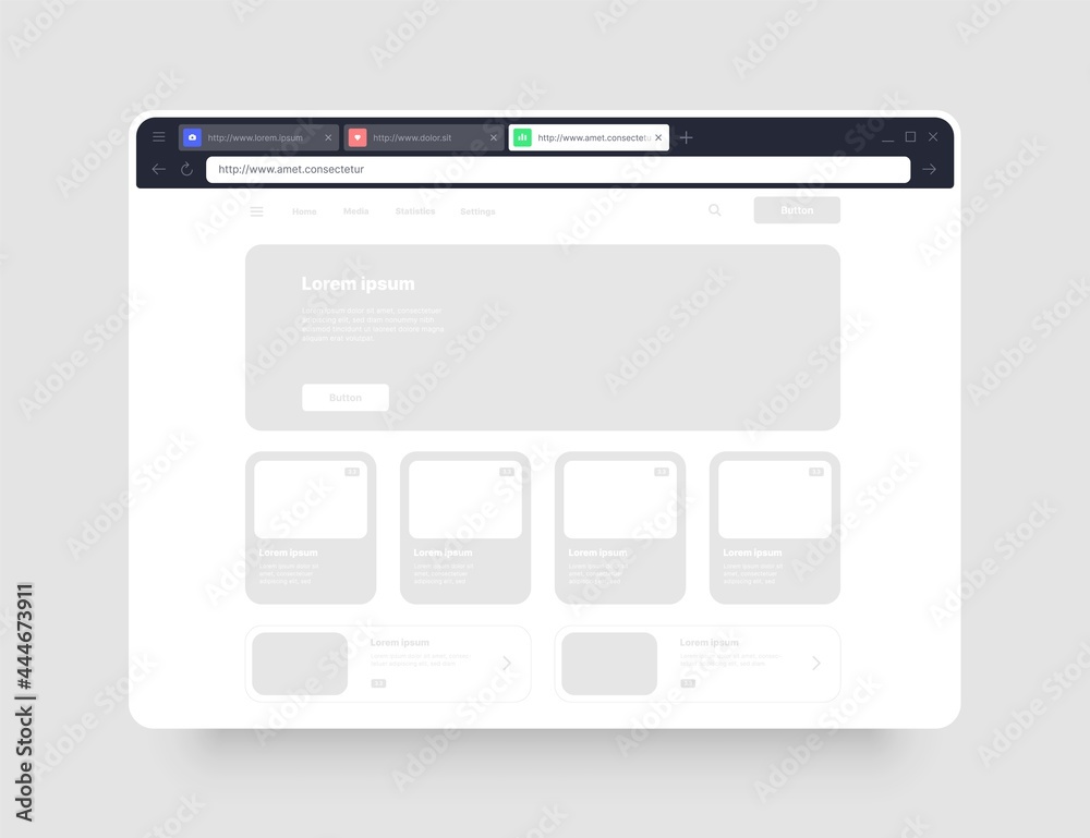 Web browser concept. Wireframes screens. Web window screen mockup. Web browser concept. Wireframes screens. Web window screen mockup.