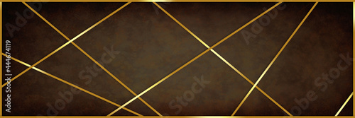 Abstract brown background texture with gold design element, fancy elegant gold and brown geometric pattern, brown vintage leather illustration with metal gold stripe decoration in angle grid design