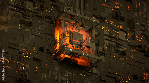 Futuristic orange CPU 3D re...