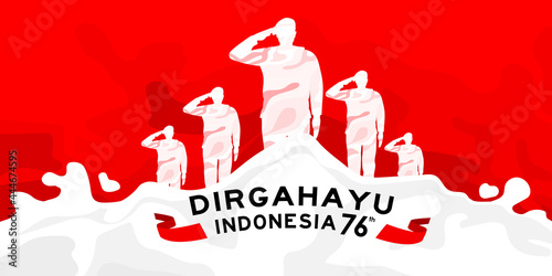 Army and Police Celebrating Happy Independence Day Indonesia together. 76 tahun kemerdekaan indonesia translates to 76 years Indonesia independence day