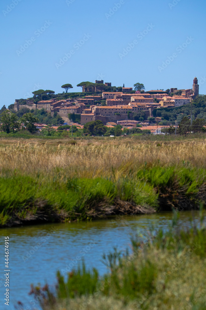 Fototapeta premium view of the Italian city, Castiglione della Pescaia from afar