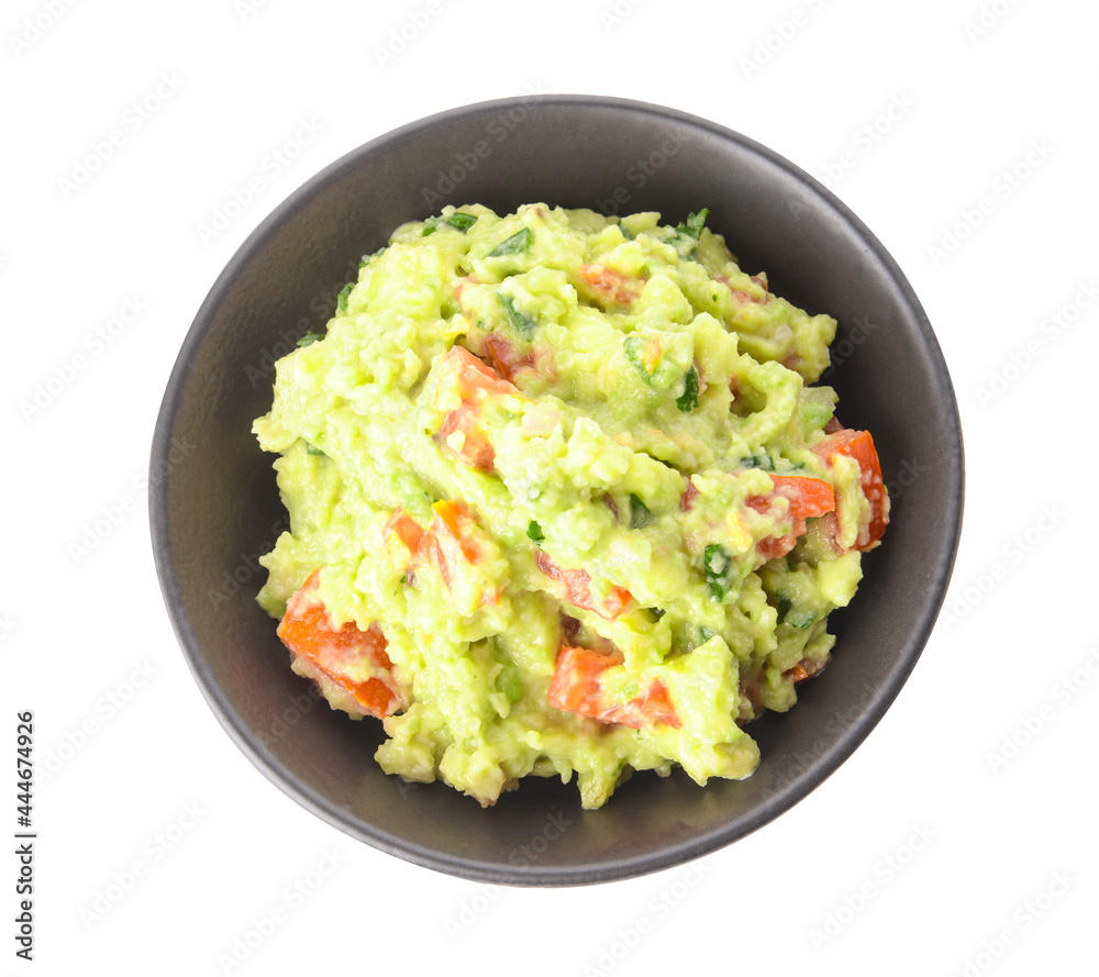Bowl with tasty guacamole on white background Bowl with tasty guacamole on white background