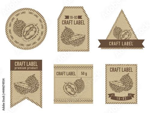 Craft labels vintage design with illustration of durian