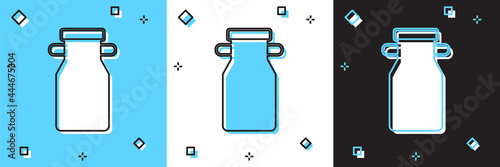 Set Can container for milk icon isolated on blue and white, black background. Vector