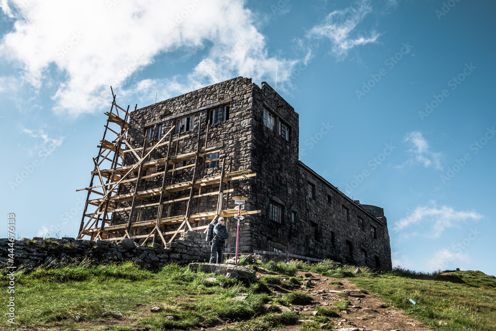 view of old observatory at carpathian mountain peak