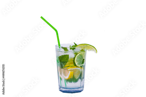 Mojito with straw isolated on white background