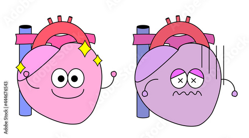 心臓のシンプルなかわいいキャラクター。健康なものと不健康なものの２つ。