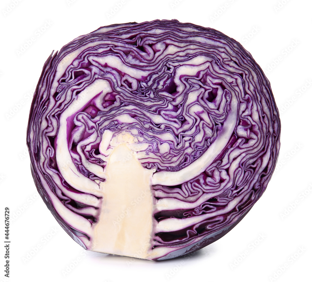 Obraz premium Half of fresh purple cabbage on white background
