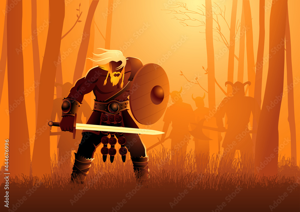 Naklejka premium Viking warriors lurking in the woods