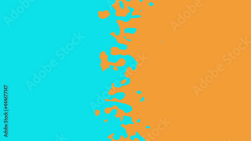 The transition from azure to orange with uneven border line  interpenetration of colors. Vector illustration