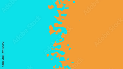 The transition from azure to orange with uneven border line, interpenetration of colors. Vector illustration