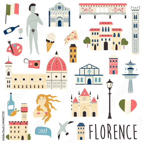 Set of famous symbols and landmarks of Florence Vector bright set of icons