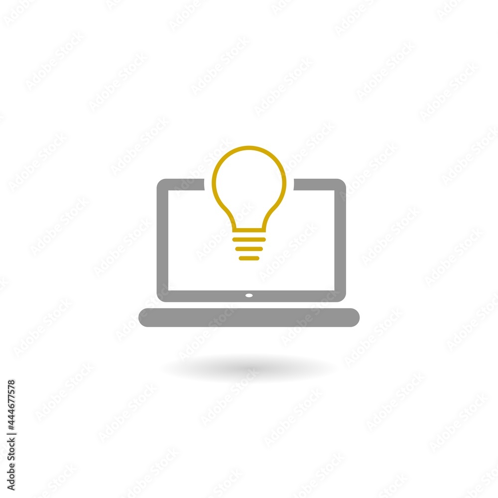 Laptop with light bulb icon with shadow Laptop with light bulb icon with shadow