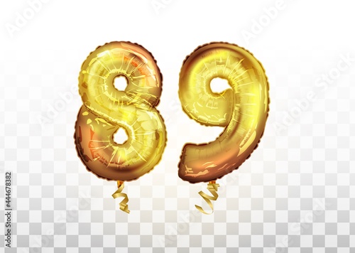 vector Golden number 89 eighty nine metallic balloon. Party decoration golden balloons. Anniversary sign for happy holiday, celebration, birthday photo