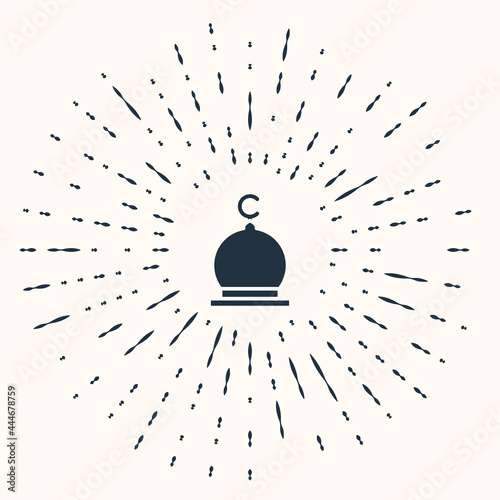 Grey Muslim Mosque icon isolated on beige background. Abstract circle random dots. Vector