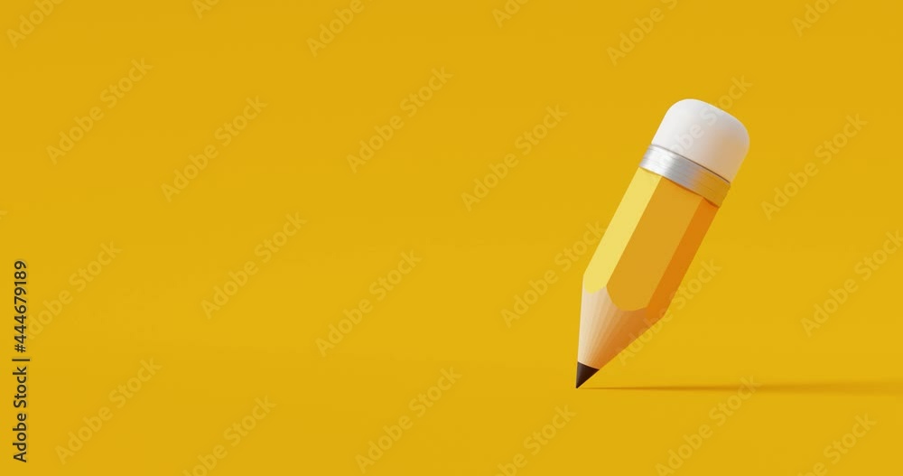Yellow drawing pencil art design or education stationery equipment on creative color background with crayon paint writing object tool. 3D rendering.