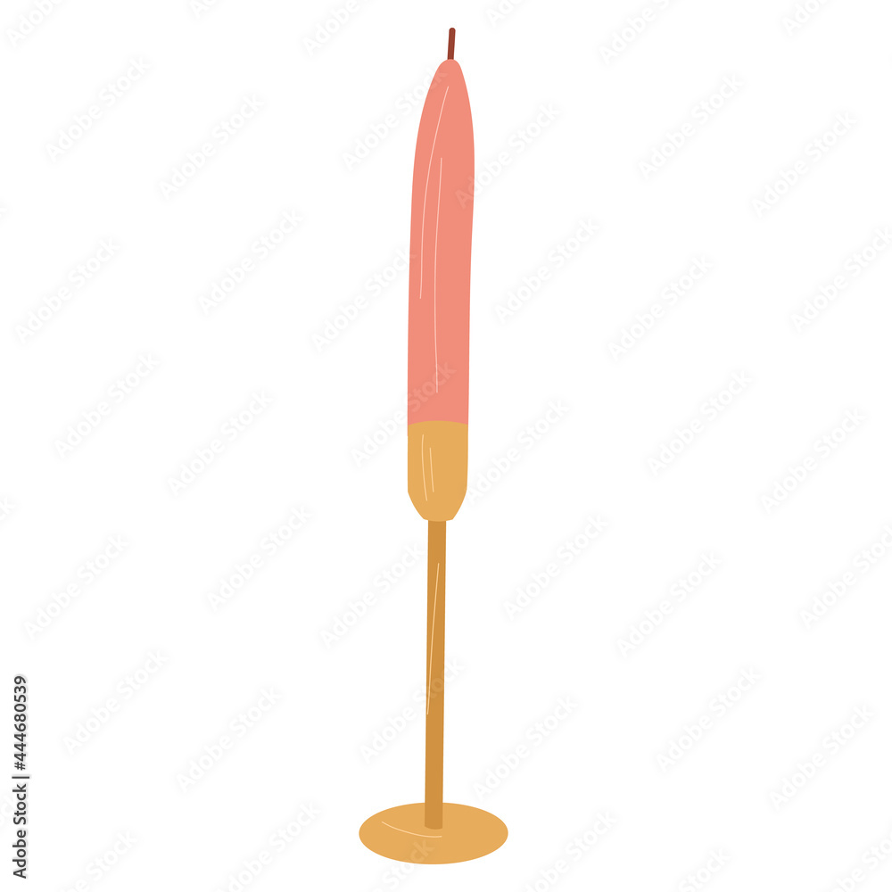 Modern burning pink candle with candlesticks.Trendy home decorative element. Modern burning pink candle with candlesticks.Trendy home decorative element.