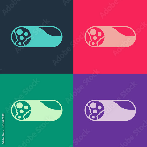 Pop art Burrito icon isolated on color background. Traditional mexican fast food. Vector