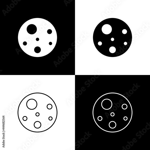 Set Planet Mars icon isolated on black and white background. Vector
