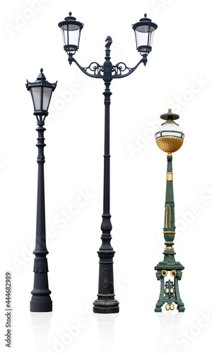 Street lamp with decorative horse figurine isolated on a white background. Design element with clipping path © Elena
