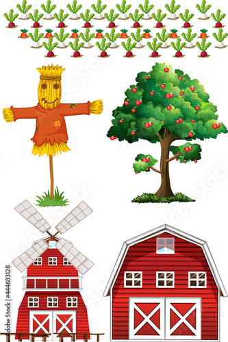 Farm element set isolated on white background