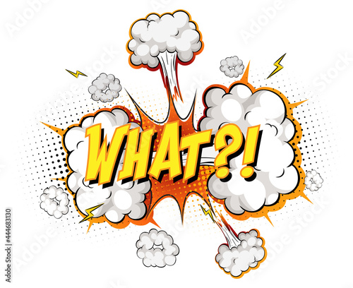 WHAT text on comic cloud explosion isolated on white background