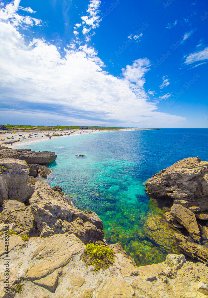 Cabras (Italy) - The coastal touristic town in Sardinia region and island, with Is Arutas Mari Ermi Putzu Idu beach, Sinis peninsula and Tharros archaeological site.