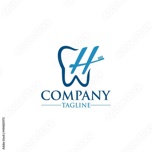 letter h toothbrush dental logo design