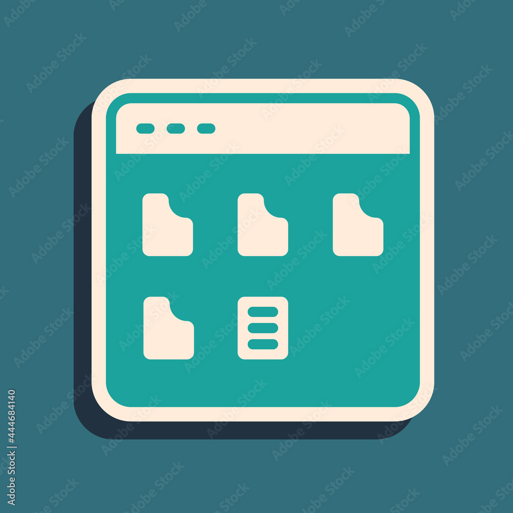 Green Browser files icon isolated on green background. Long shadow style. Vector Green Browser files icon isolated on green background. Long shadow style. Vector