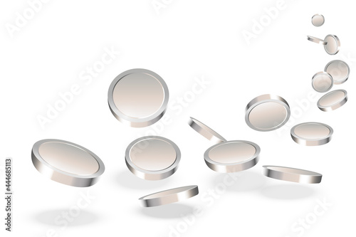 realistic silver coins on light yellow background vector illustration. cash income concept