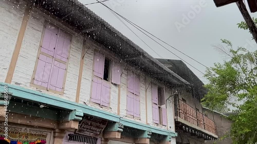 Rustic Structure Facade During Rainy Day At Temple Town In Trimbakeshwar City, Trimbak, Maharashtra, India. - Static Shot photo