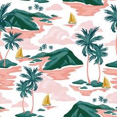 Papier peint photo Paysage patrons Voiliers tropicaux îles palmiers océan  © Tanya Syrytsyna