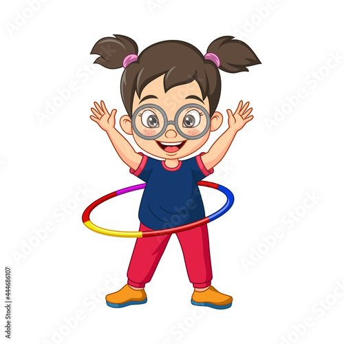 Cartoon little girl playing hula hoop