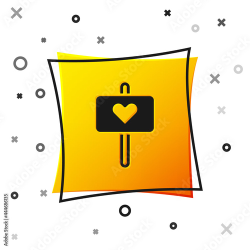 Black Peace icon isolated on white background. Hippie symbol of peace. Yellow square button. Vector