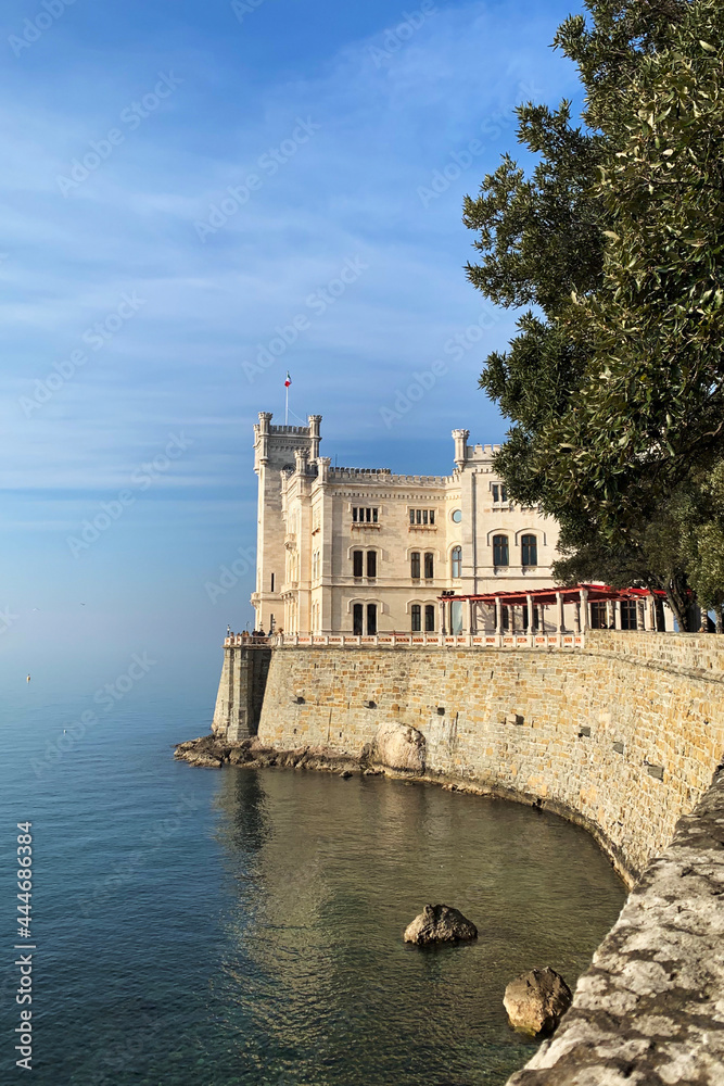 View of Miramare Castle near Trieste in Italy