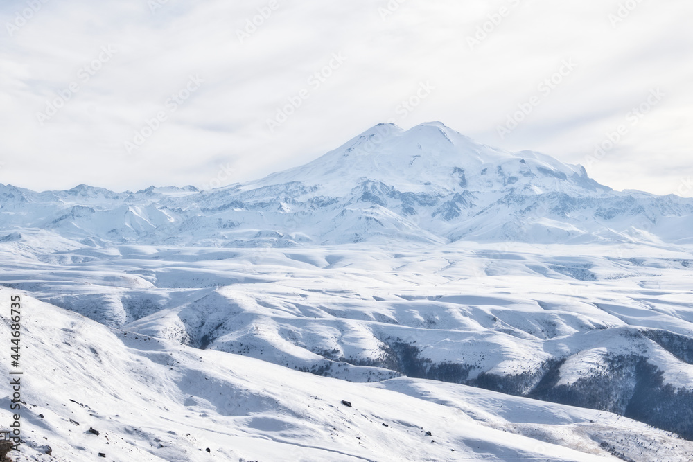 Scenic winter landscape of the Elbrus Mount