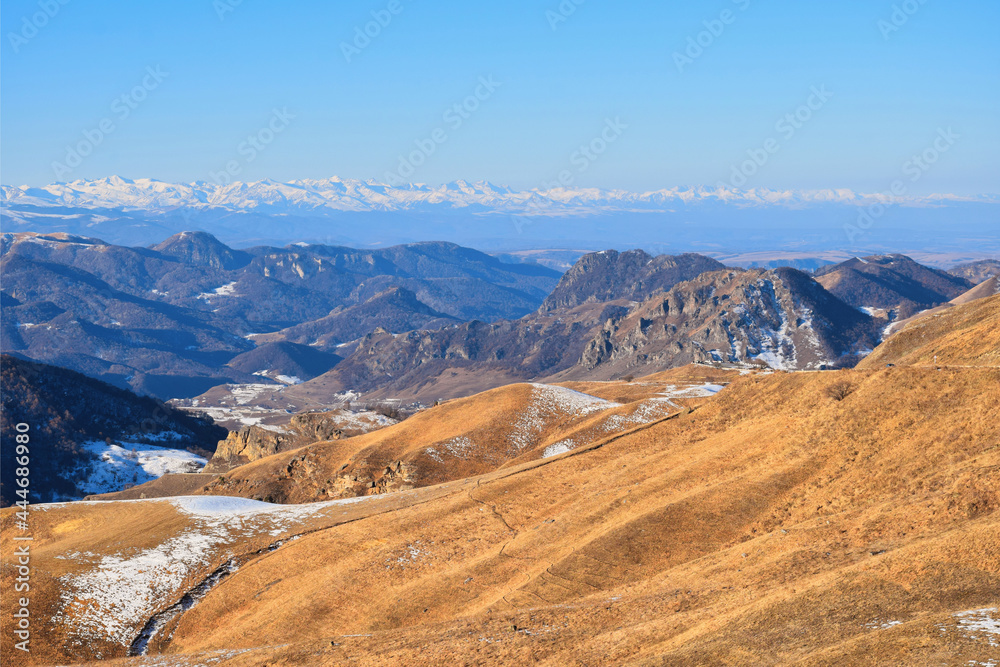 Winter landscape of the Gumbashi mountain pass