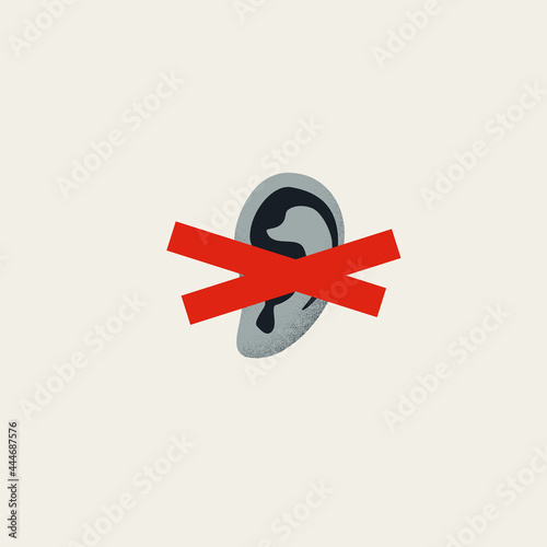 Not listening and hearing symbol, vector concept. Falling on deaf ear, ignore and disregard others. Minimal illustration