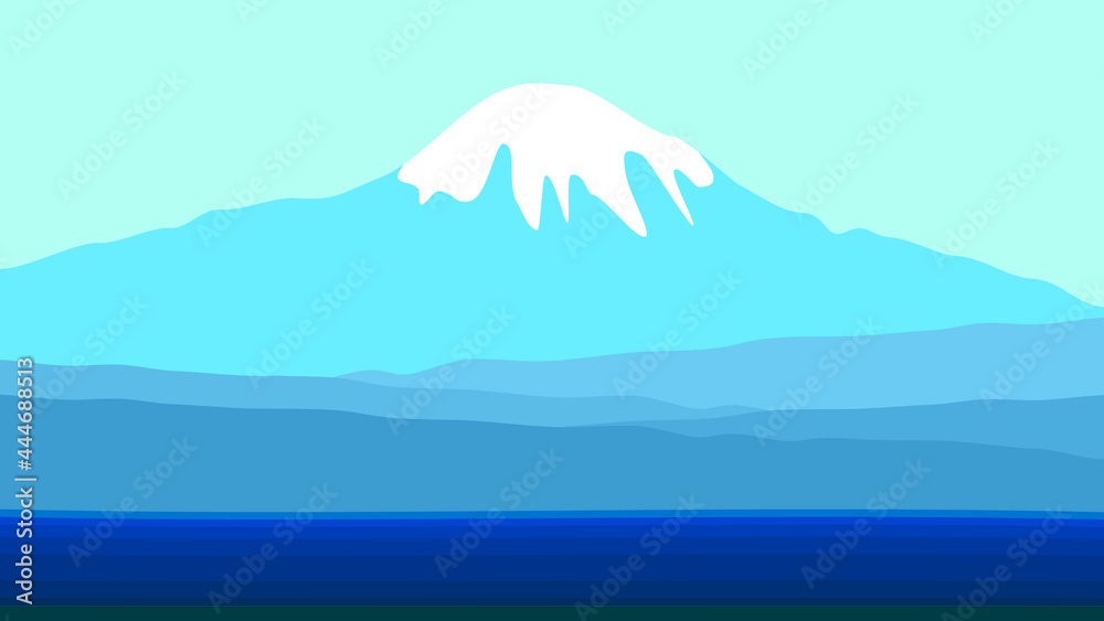 Naklejka premium Vector view of mount fuji in foggy morning