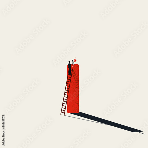 Business creative solution vector concept. Man and candle light. Symbol of creativity, innovation. Minimal illustration.