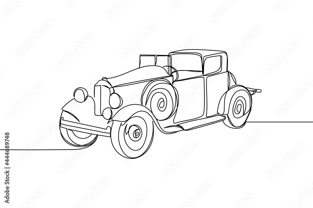 Continuous one line of retro car in silhouette on a white background. Linear stylized.Minimalist.