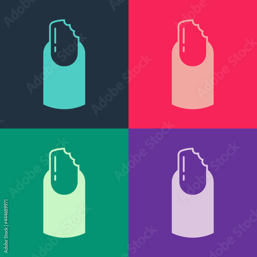 Pop art Broken nail icon isolated on color background. Cracked fingernail. Vector