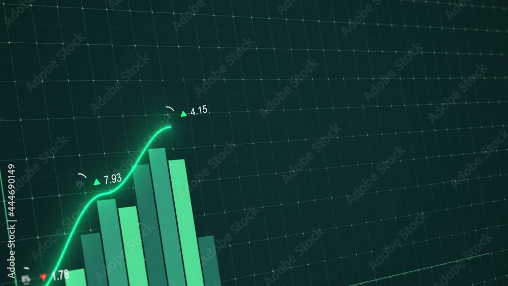 Rising stock graph animation. Dynamic infographics. Growing chart showing successful rates. Global statistics. Business data visualization. Positive trend of currency rate, income. Technological clip