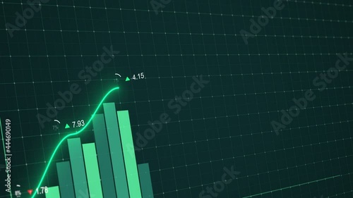 Rising stock graph animation. Dynamic infographics. Growing chart showing successful rates. Global statistics. Business data visualization. Positive trend of currency rate, income. Technological clip