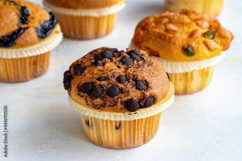 Muffins. Assortment of muffins on a white background.