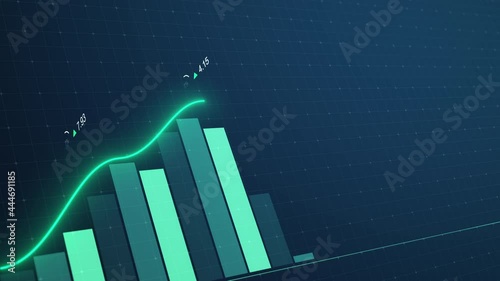 Rising stock graph animation. Dynamic infographics. Growing chart showing successful rates. Global statistics. Business data visualization. The positive trend of the currency rate, income.  