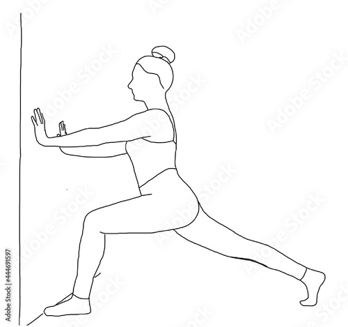 yoga, ashta chandrasana, high lunge to wall pose 