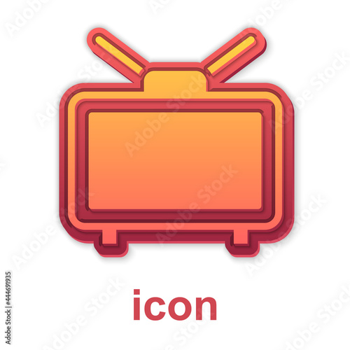 Gold Football soccer match on TV icon isolated on white background. Football online concept. Vector